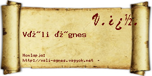 Váli Ágnes névjegykártya
